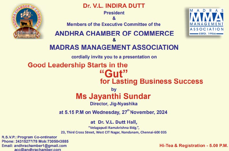 Jayanthi Sundar - Gut Leadership session at Andhra Chamber of Commerce